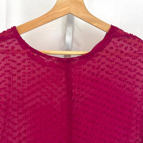 BODEN Sheer Silk Textured Swiss Dot Top Short Sleeve Blouse Dark Pink UK 8 US 4 - Picture 5 of 8